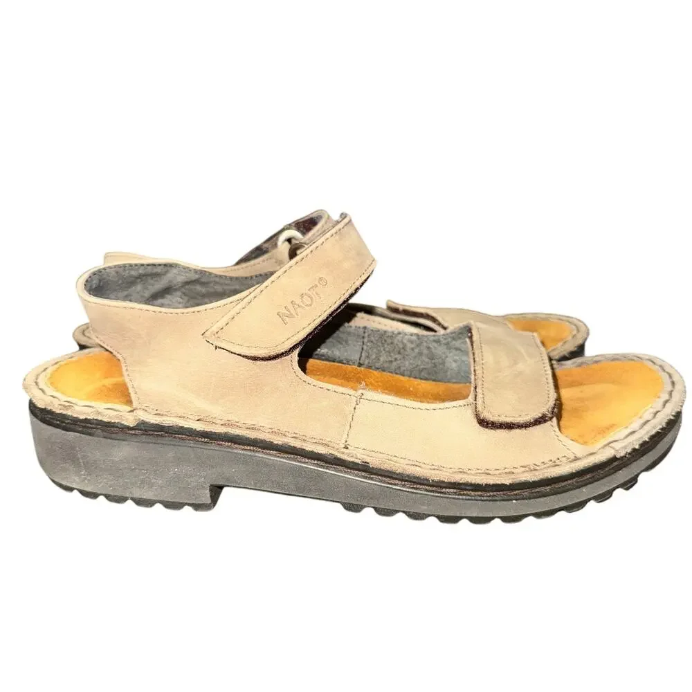 Naot Enid Sandals Women's Size 5 Beige Leather Adjustable Straps Comfort Shoes
